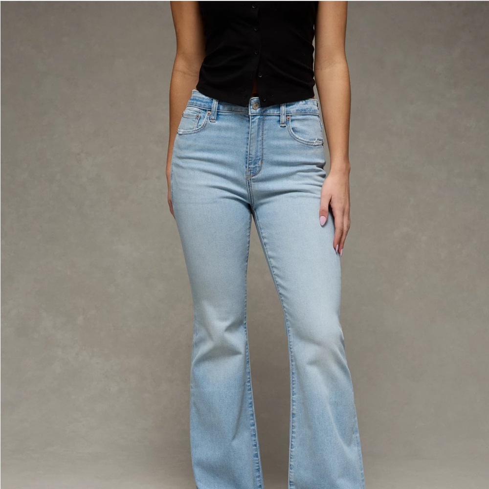 American Eagle Outfitters Light Blue Super High-Rise Flare Jeans